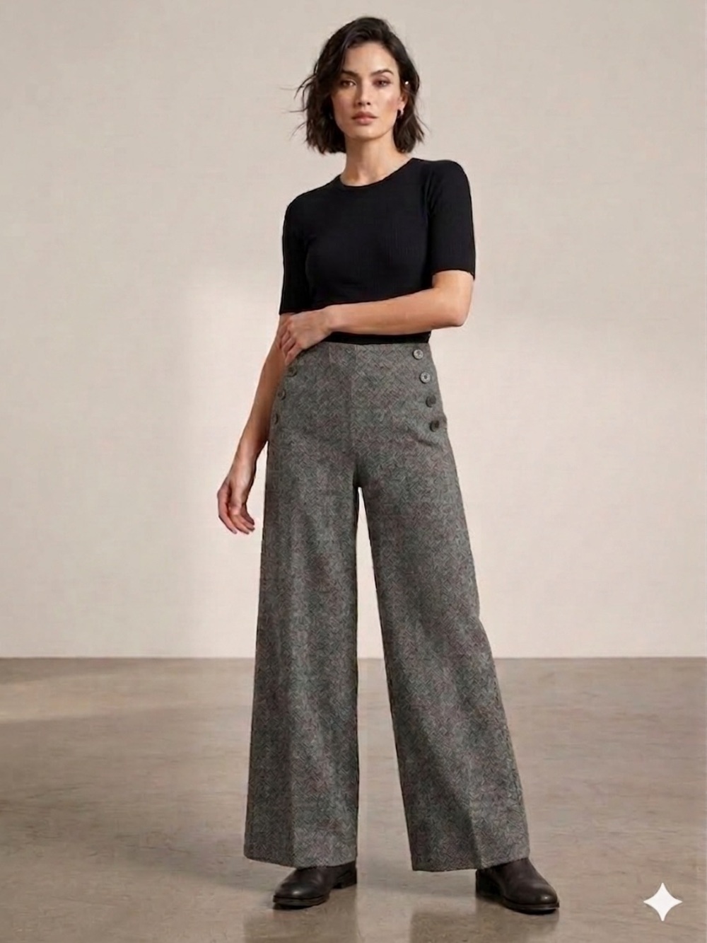 Abercrombie & Fitch Sloane Wide Leg Trouser Pants Gray Herringbone NWT Size M
